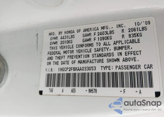 1HGCP2F8XAA033053: 44345052