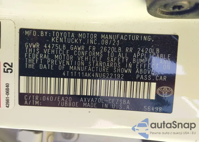 4T1T11AK4NU622192: 44345200