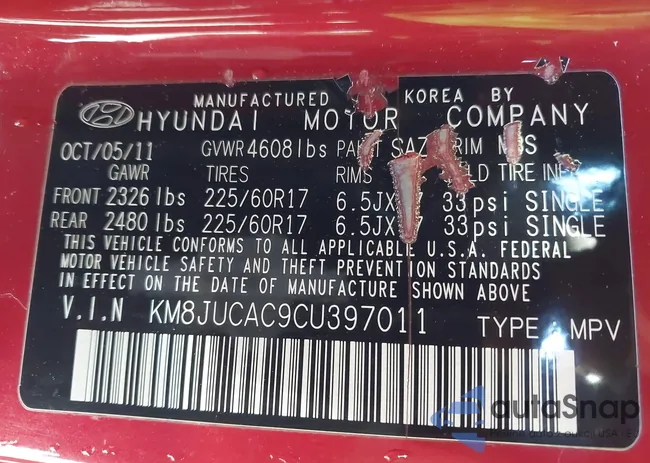 KM8JUCAC9CU397011: 44345231