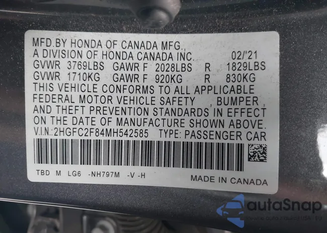 2HGFC2F84MH542585: 44345344