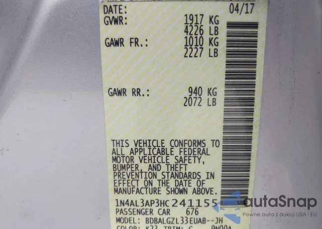 1N4AL3AP3HC241155: 44345432