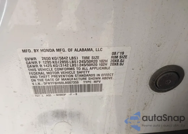 5FNYF6H60LB007355: 44344789