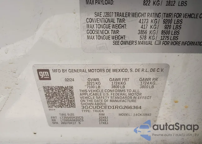 3GCUDCED1RG266364: 44344810