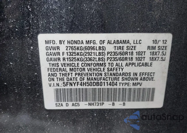 5FNYF4H50DB011404: 44345985