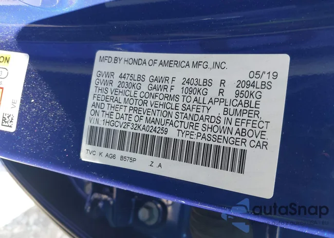 1HGCV2F32KA024259: 44346087