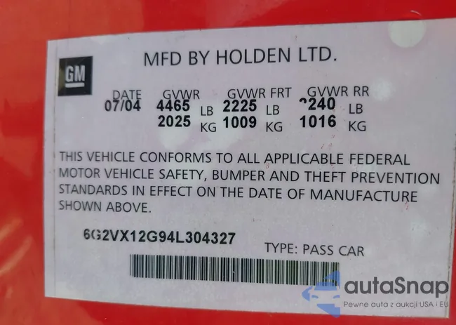 6G2VX12G94L304327: 44346165