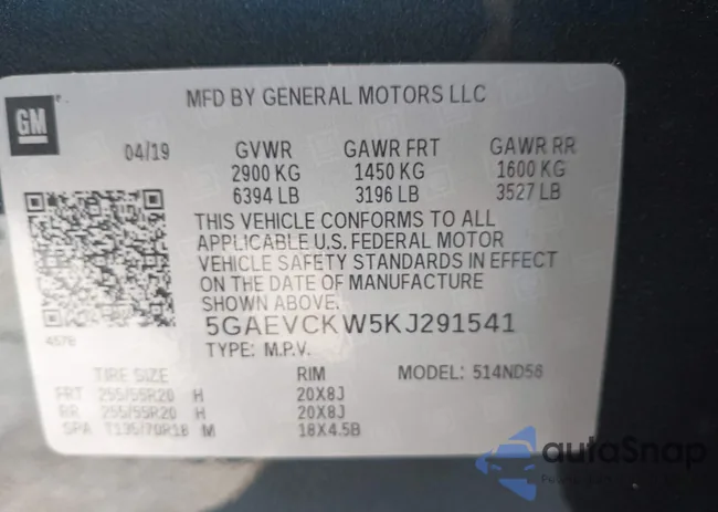 5GAEVCKW5KJ291541: 44346300