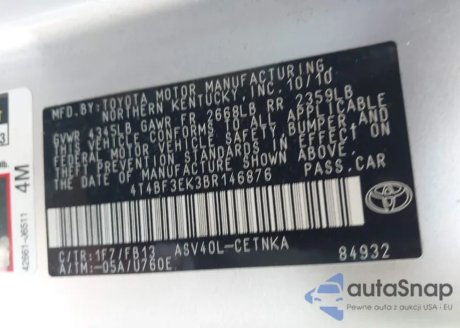 4T4BF3EK3BR146876: 44346429