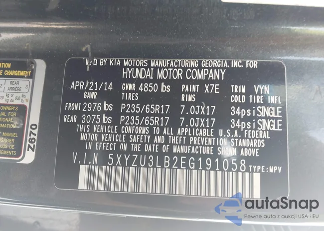 5XYZU3LB2EG191058: 44345833