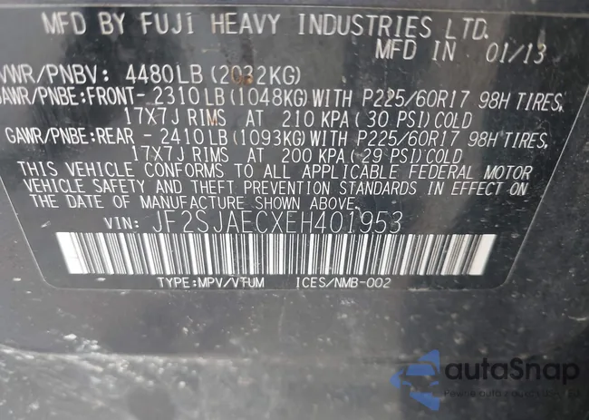 JF2SJAECXEH401953: 44347006