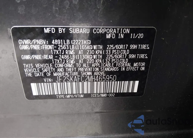 JF2SKAFC2MH465950: 44347425
