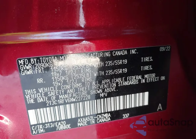 2T3C1RFV6NW227228: 44346667