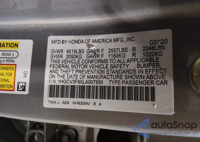 1HGCV3F9XLA007950: 44346710