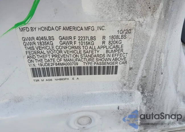 19UDE2F84MA000709: 44346711