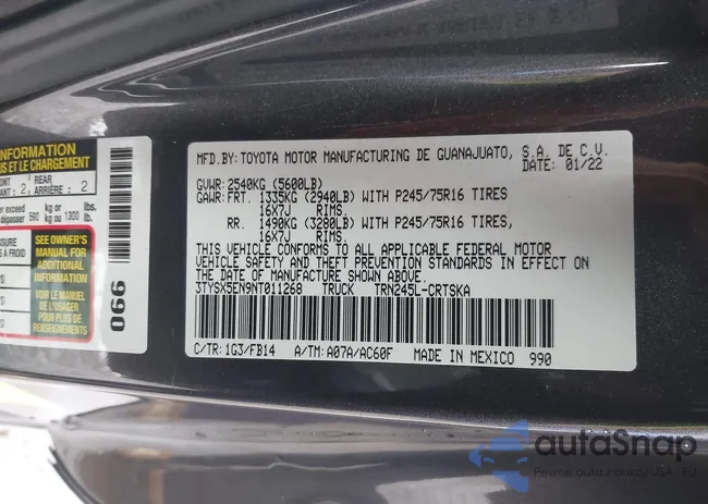 3TYSX5EN9NT011268: 44346788