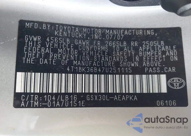 4T1BK36B47U251115: 44347966