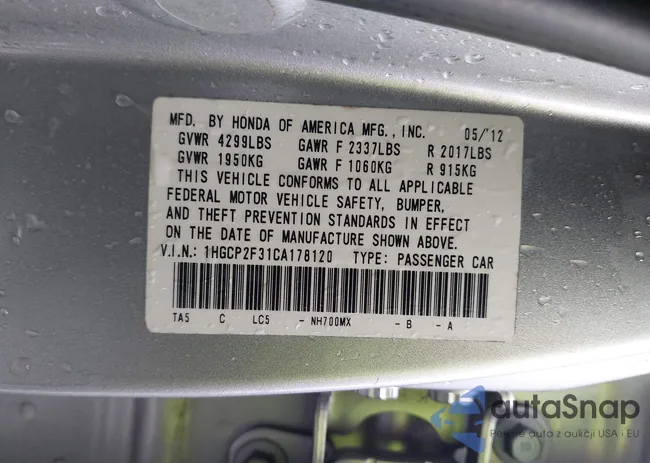 1HGCP2F31CA178120: 44347967