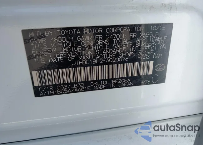 JTHBE1BL2FA020078: 44348393