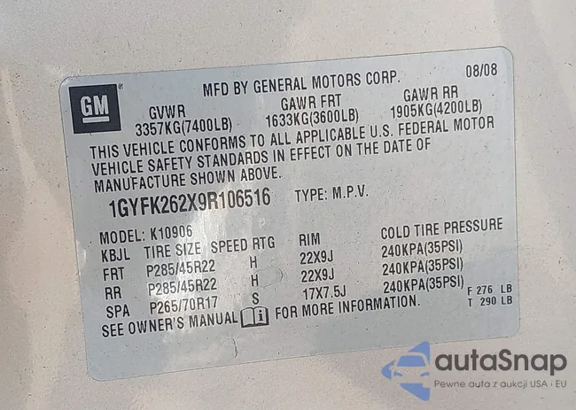 1GYFK262X9R106516: 44347787