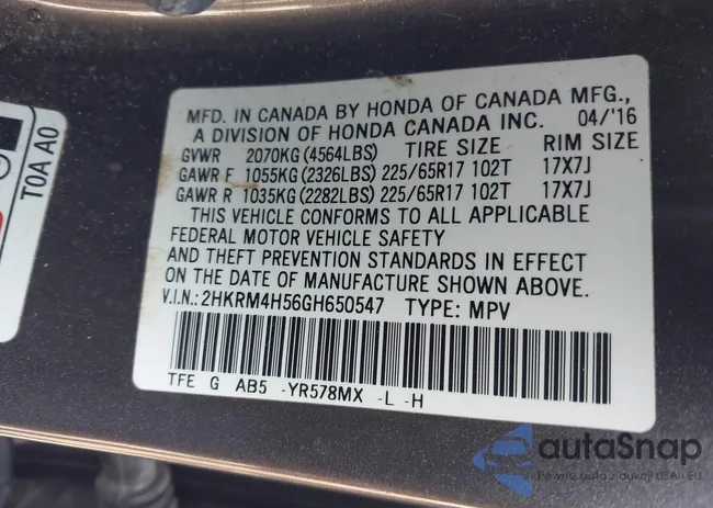 2HKRM4H56GH650547: 44349066