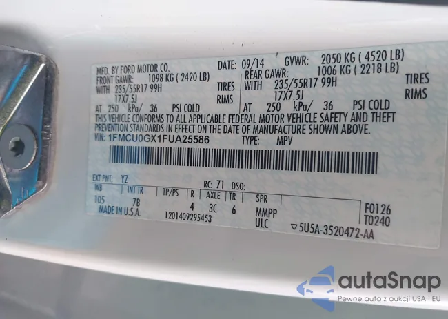 1FMCU0GX1FUA25586: 44348945