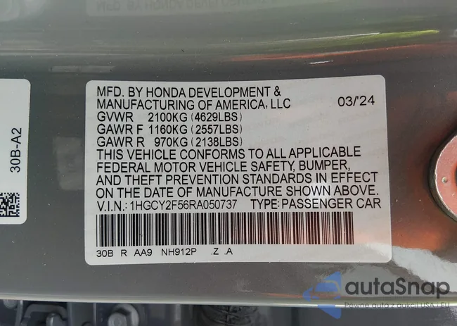 1HGCY2F56RA050737: 44350268