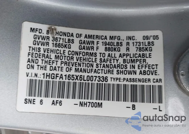 1HGFA165X6L007336: 44349933