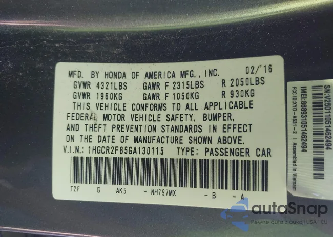 1HGCR2F85GA130115: 44351048