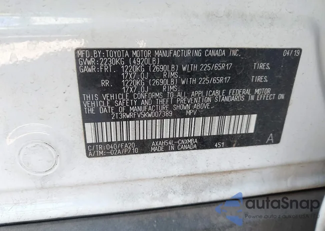 2T3RWRFV5KW007389: 44350747