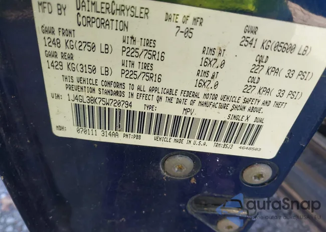 1J4GL38K75W720794: 44352971