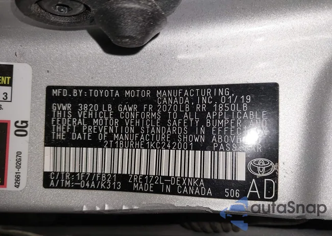 2T1BURHE1KC242001: 44353203