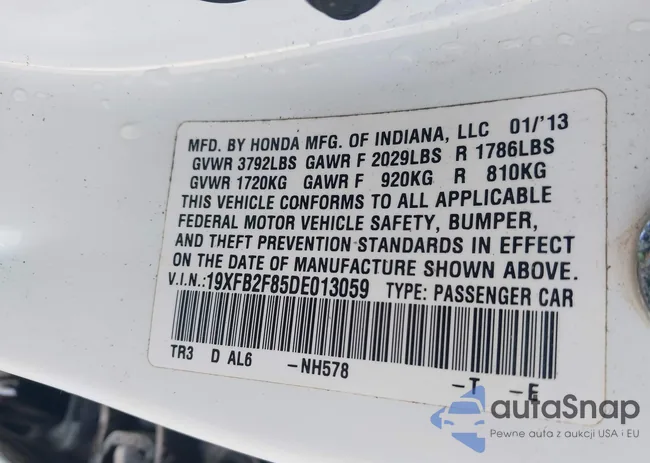 19XFB2F85DE013059: 44353342