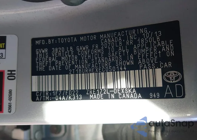 2T1BURHEXEC050144: 44353456