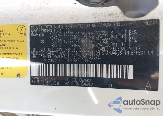 2T2HA31U65C047058: 44352679