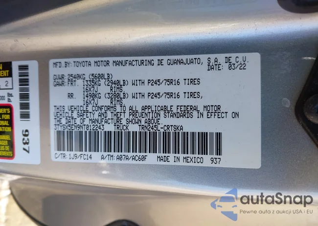 3TYSX5EN9NT012243: 44354006