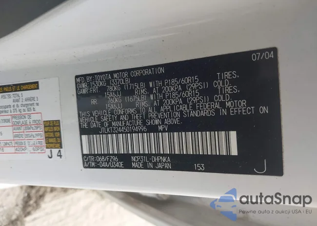 JTLKT324450194996: 44354330