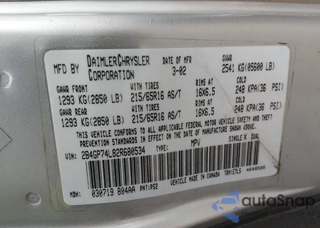 2B4GP74L82R680534: 44354467