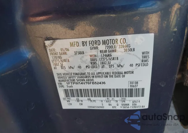 1FTPW14V76FB52436: 44353554