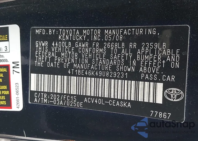 4T1BE46K49U829231: 44353712