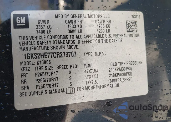 1GKS2HE77CR273707: 44353819