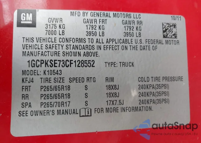 1GCPKSE73CF128552: 44355000