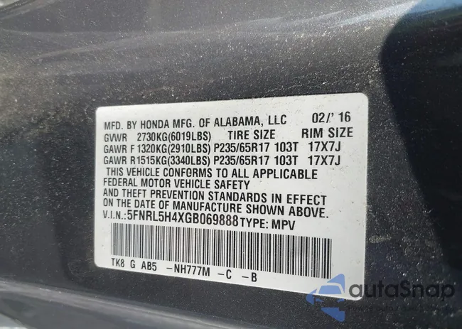 5FNRL5H4XGB069888: 44355111