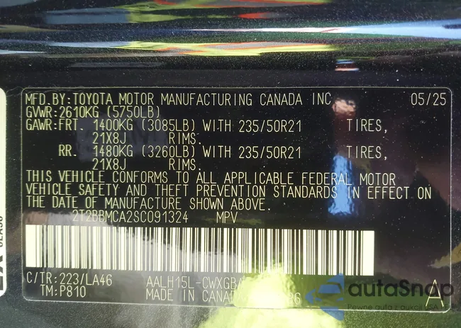 2T2BBMCA2SC091324: 44355241