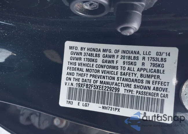 19XFB2F5XEE229299: 44355254