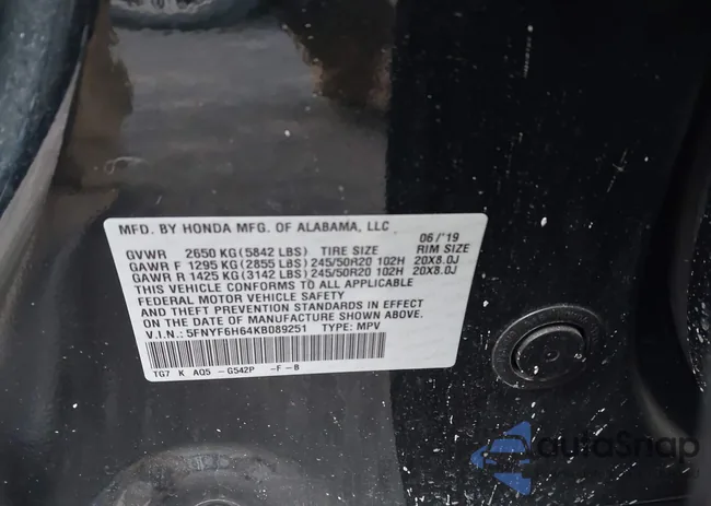 5FNYF6H64KB089251: 44354847