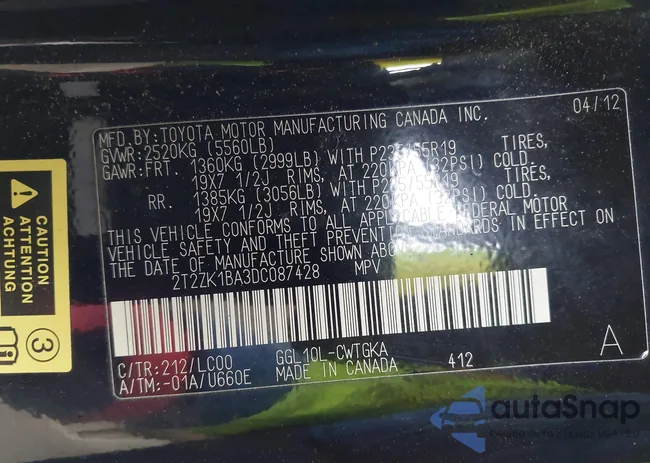 2T2ZK1BA3DC087428: 44355938