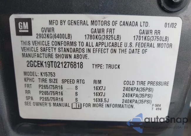 2GCEK19T021276818: 44356200