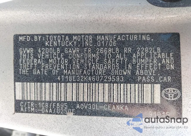 4T1BE32K46U729593: 44356233