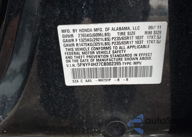 5FNYF4H27CB002395: 44356345