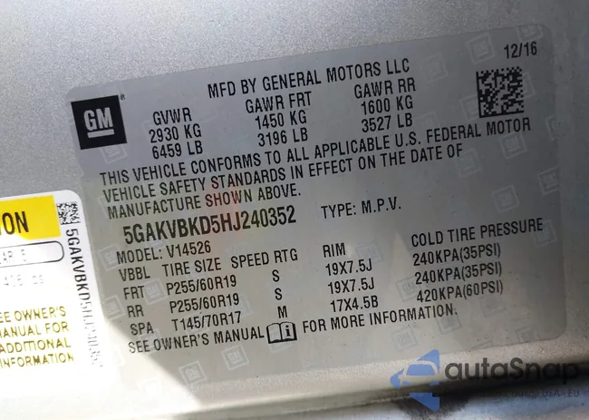 5GAKVBKD5HJ240352: 44356347